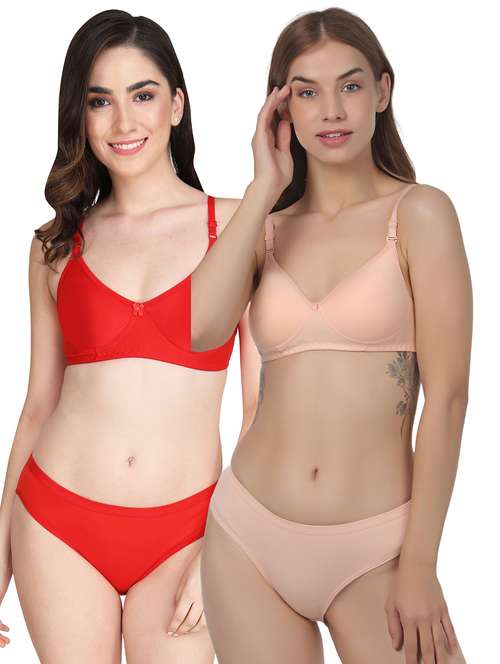 women pack of 2 solid bra and panty set - 22064712 -  Standard Image - 0
