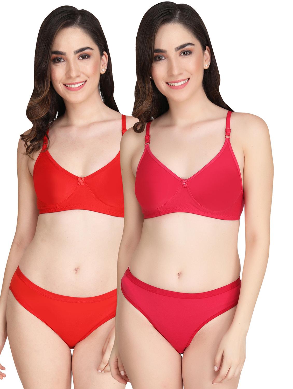 women pack of 2 solid bra and panty set