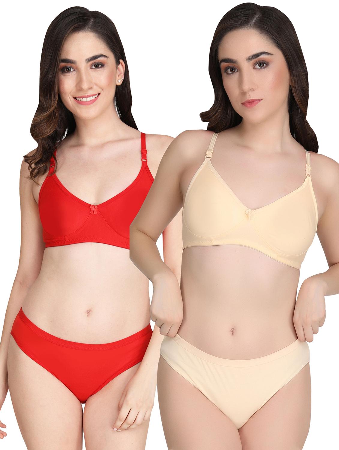 women pack of 2 solid bra and panty set