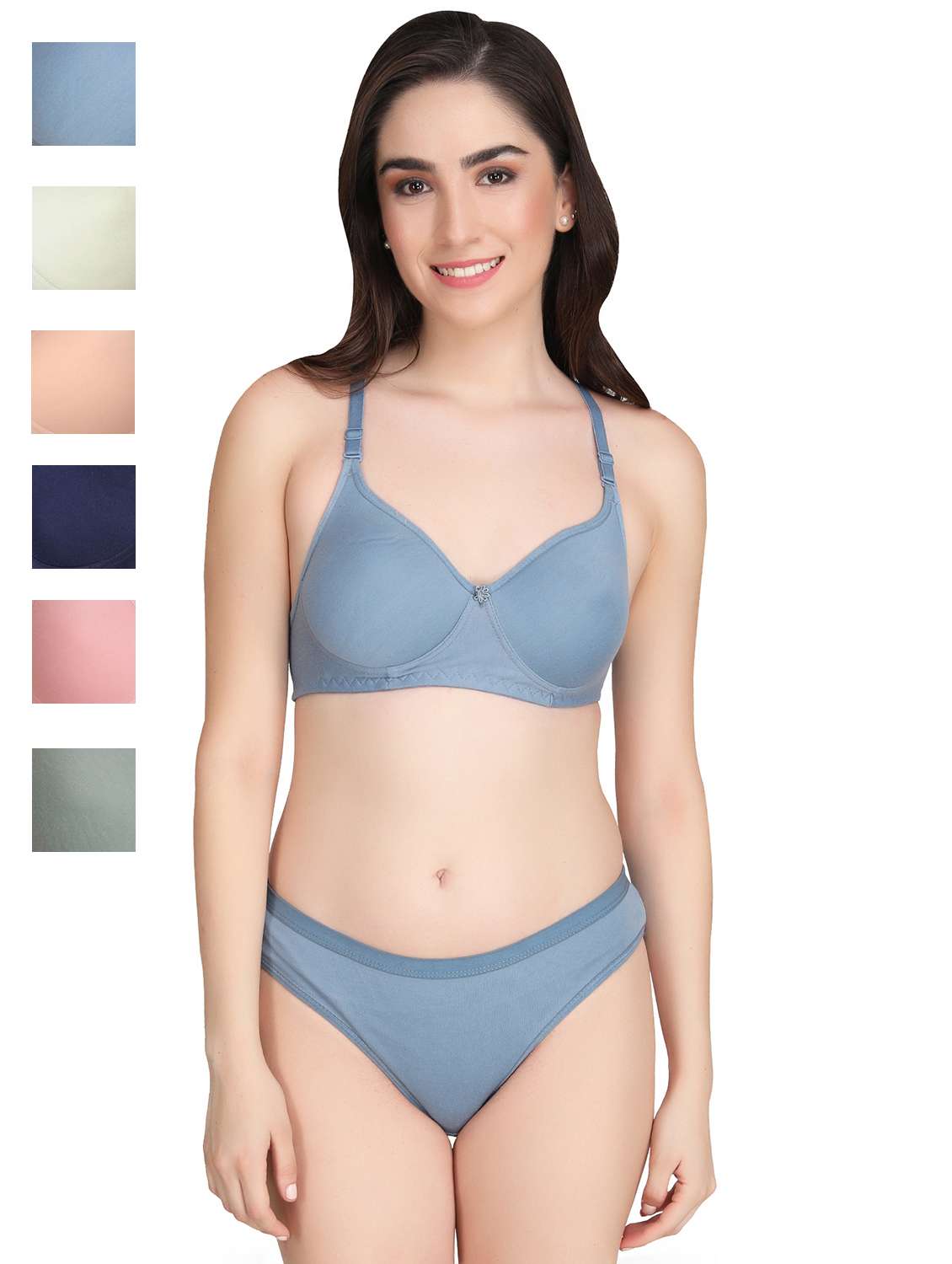 women pack of 6 solid bra and panty set