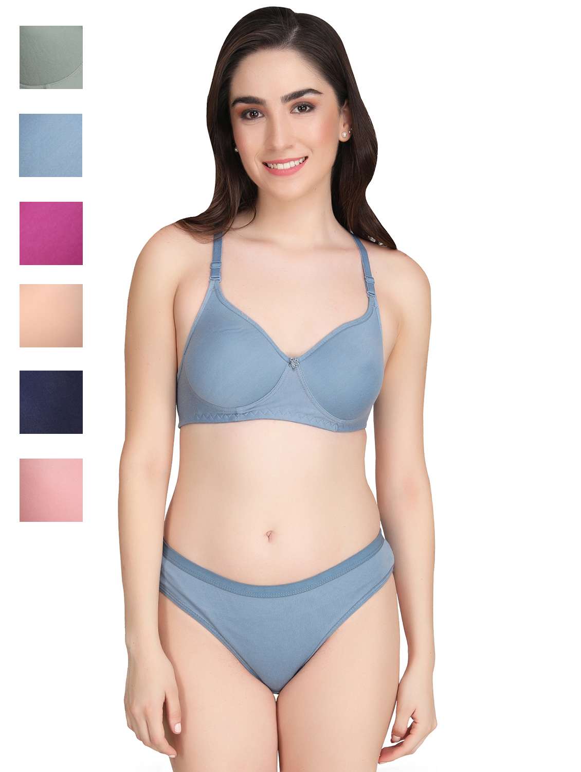 women pack of 6 solid bra and panty set
