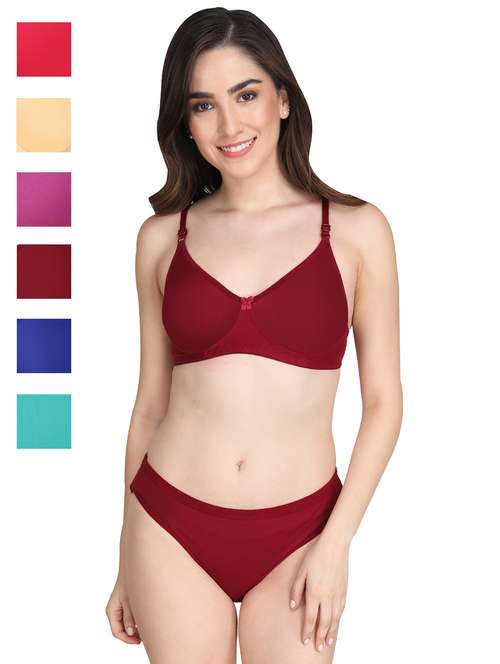 women pack of 6 solid bra and panty set - 22064761 -  Standard Image - 0