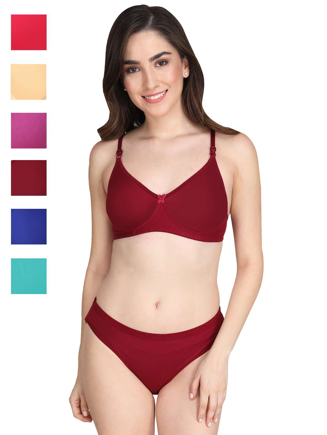 women pack of 6 solid bra and panty set