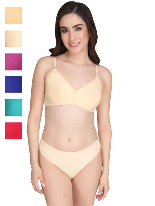 women pack of 6 solid bra and panty set - 22064770 -  Standard Image - 0