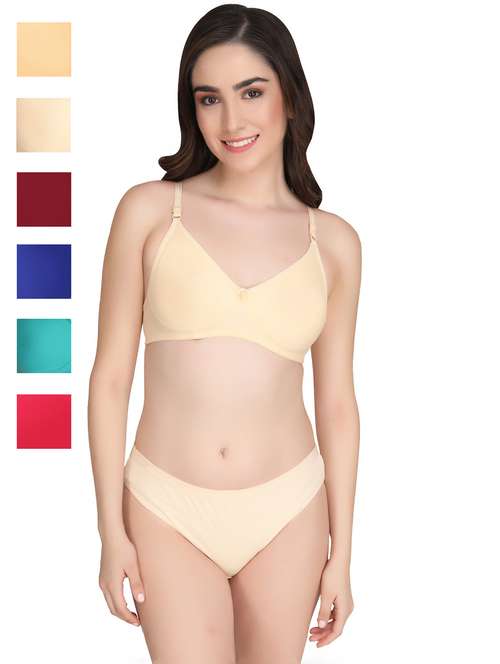 women pack of 6 solid bra and panty set - 22064778 -  Standard Image - 0