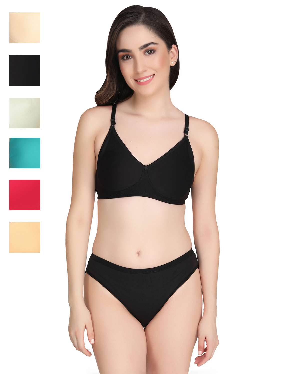 women pack of 6 solid bra and panty set