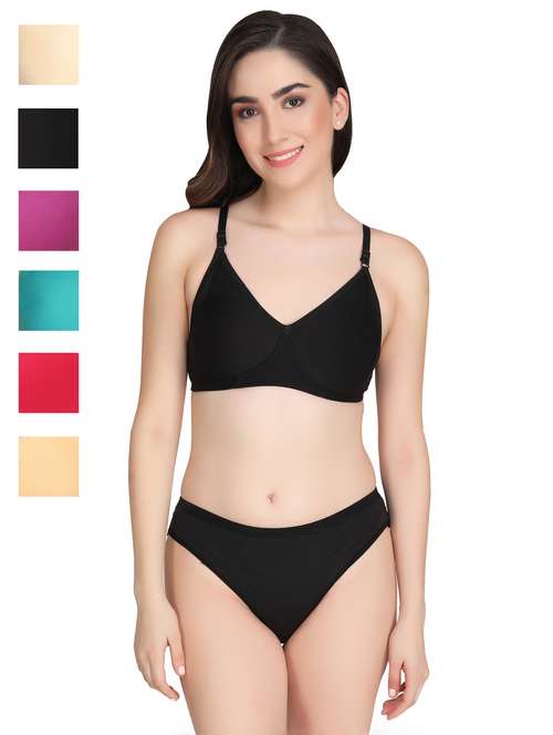women pack of 6 solid bra and panty set - 22064780 -  Standard Image - 0