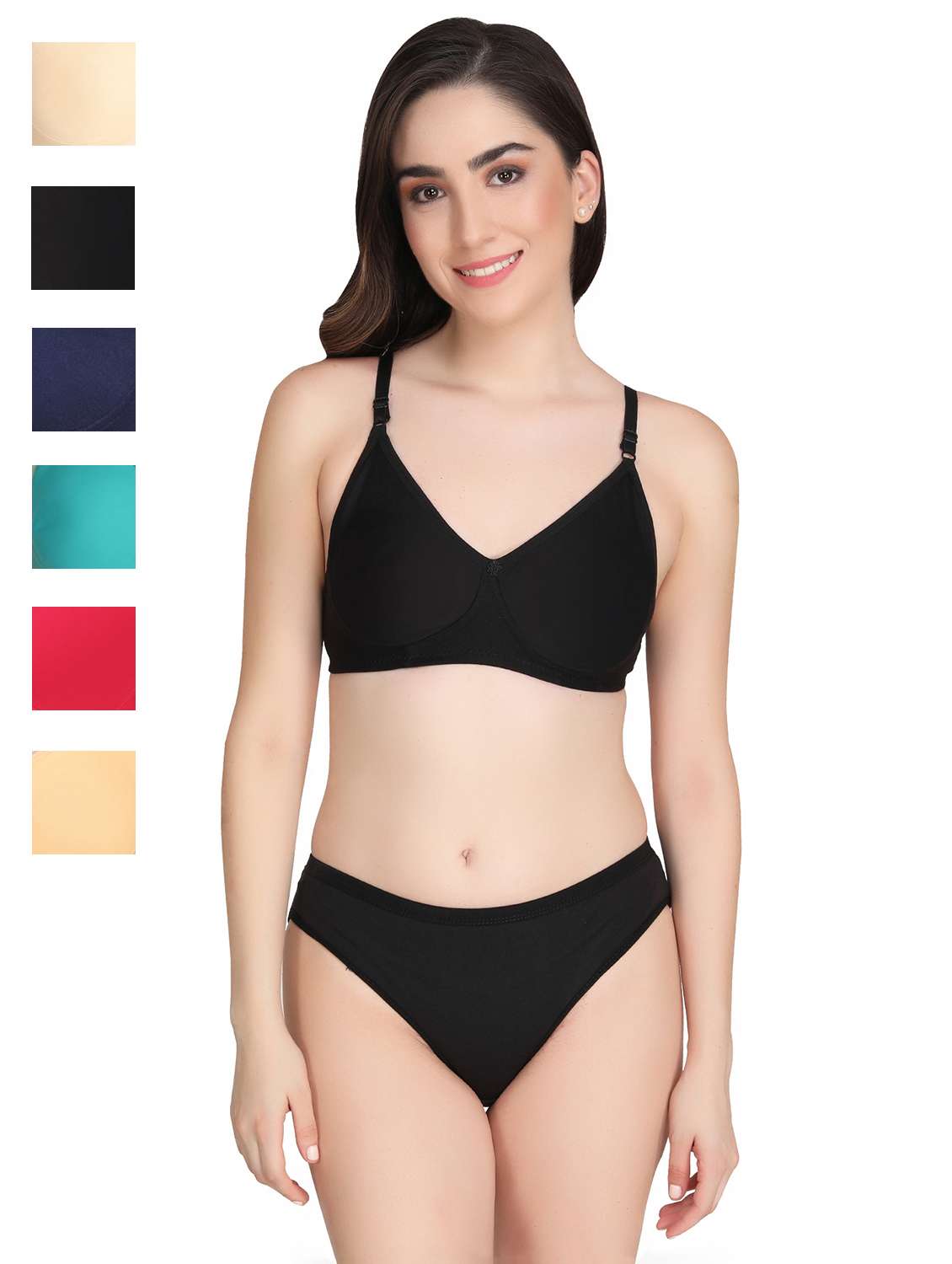 women pack of 6 solid bra and panty set