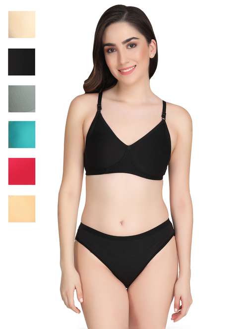 women pack of 6 solid bra and panty set - 22064786 -  Standard Image - 0