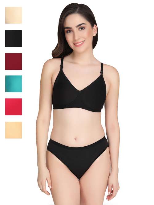 women pack of 6 solid bra and panty set - 22064788 -  Standard Image - 0