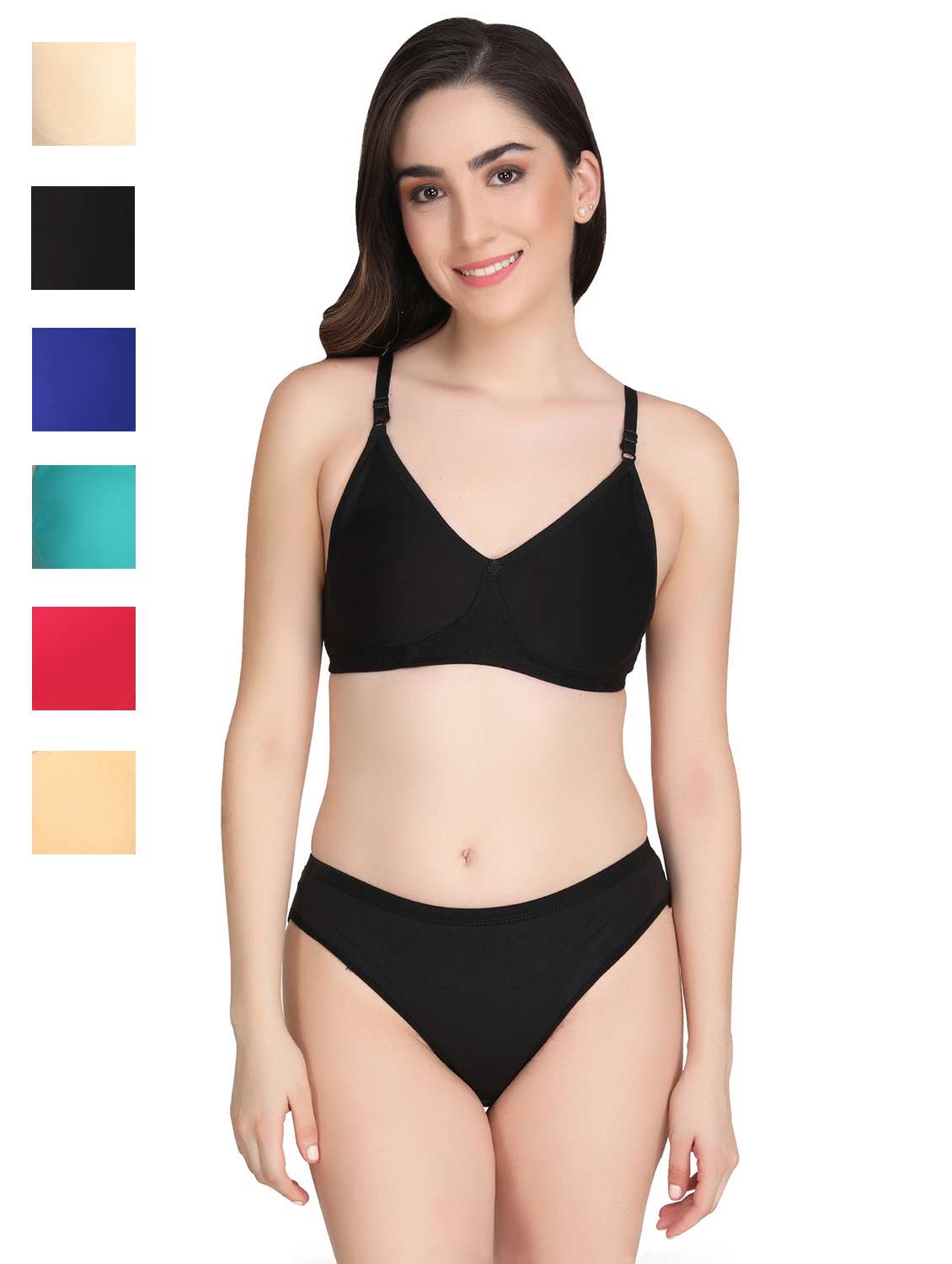 women pack of 6 solid bra and panty set