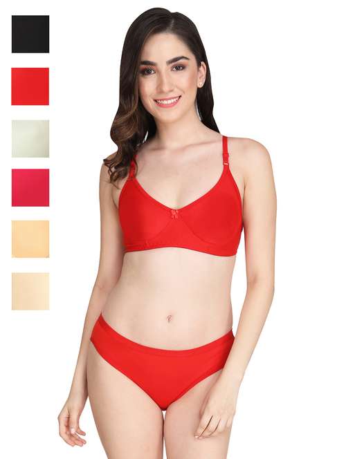 women pack of 6 solid bra and panty set - 22064790 -  Standard Image - 0