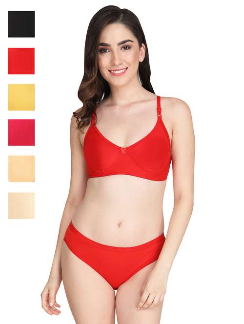 women pack of 6 solid bra and panty set - 22064793 -  Standard Image - 0