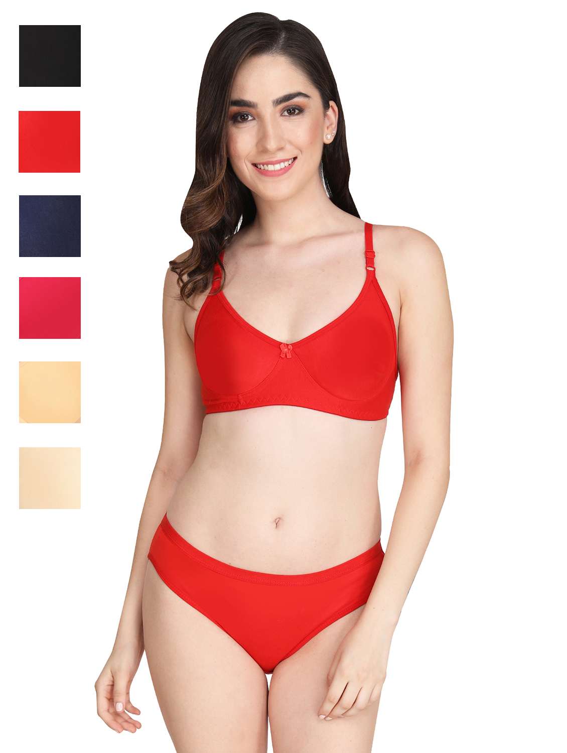 women pack of 6 solid bra and panty set