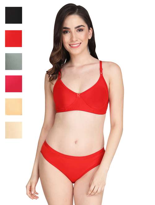 women pack of 6 solid bra and panty set - 22064797 -  Standard Image - 0