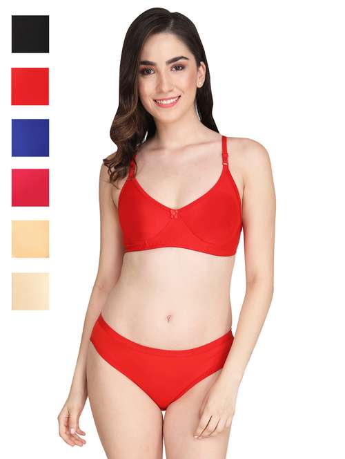women pack of 6 solid bra and panty set - 22064800 -  Standard Image - 0
