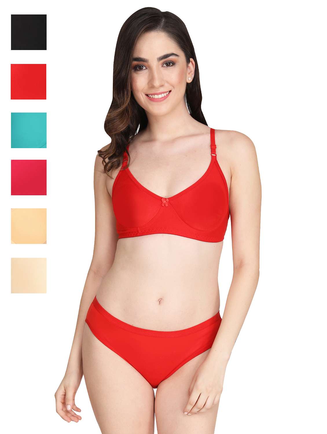 women pack of 6 solid bra and panty set