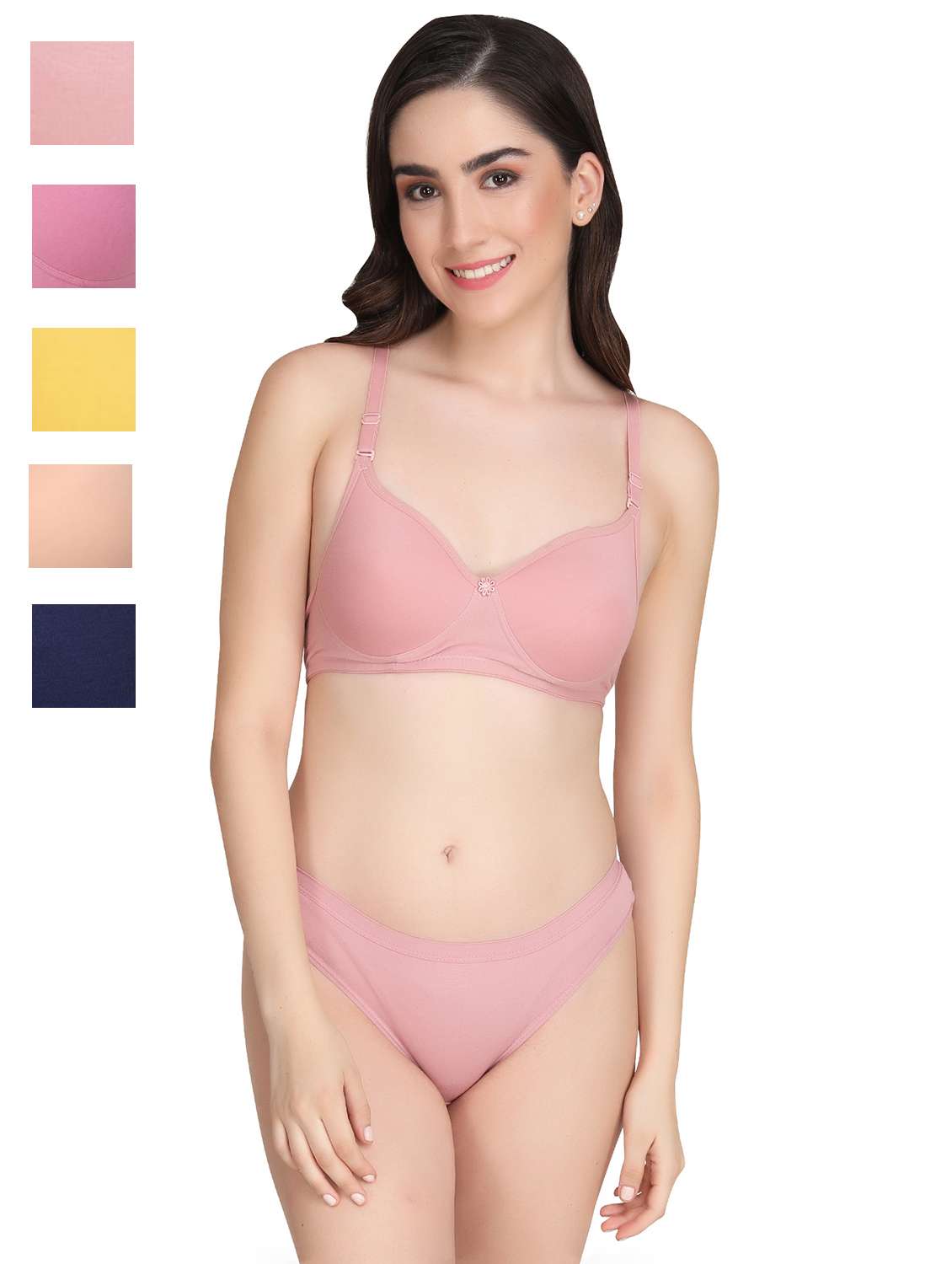 pink cotton bras and panty set