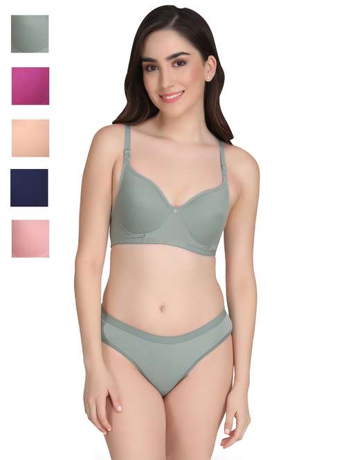 women pack of 5 solid bra and panty set - 22064809 -  Standard Image - 0