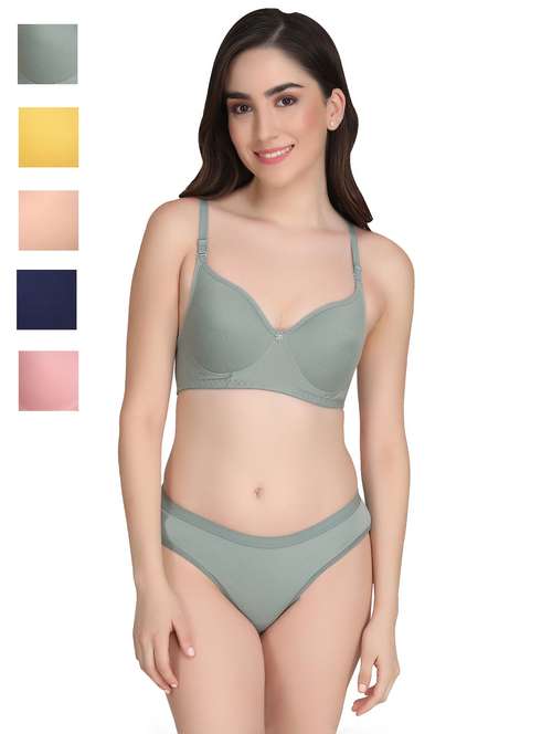 green cotton bras and panty set - 22064811 -  Standard Image - 0