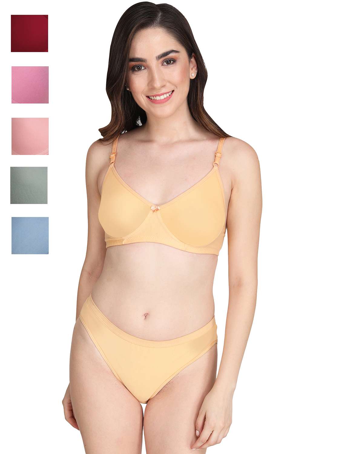 women pack of 5 solid bra and panty set