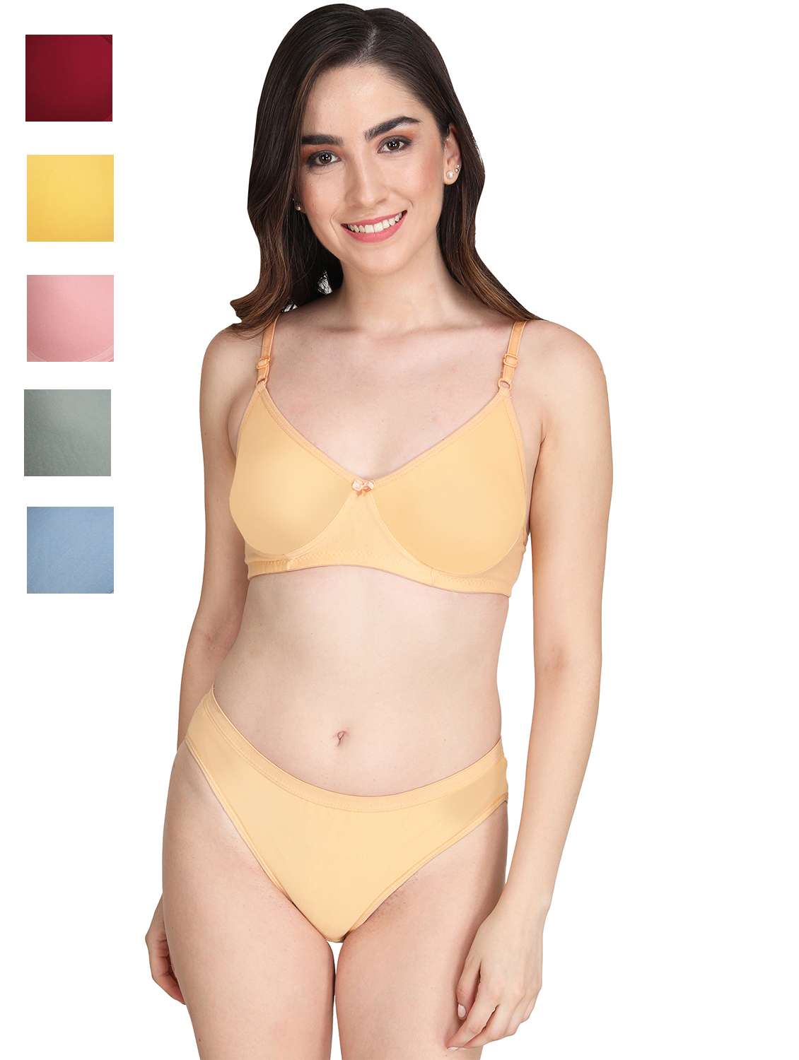 women pack of 5 solid bra and panty set