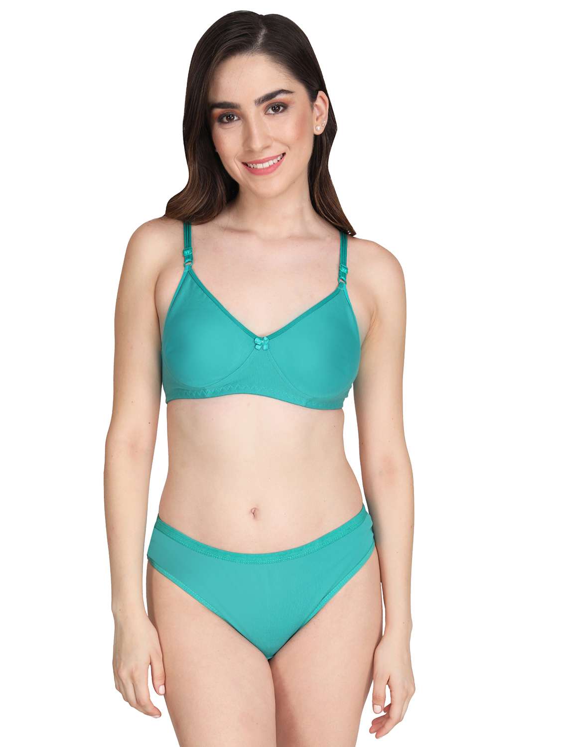 sea green cotton bras and panty set - 22064837 -  Standard Image - 3