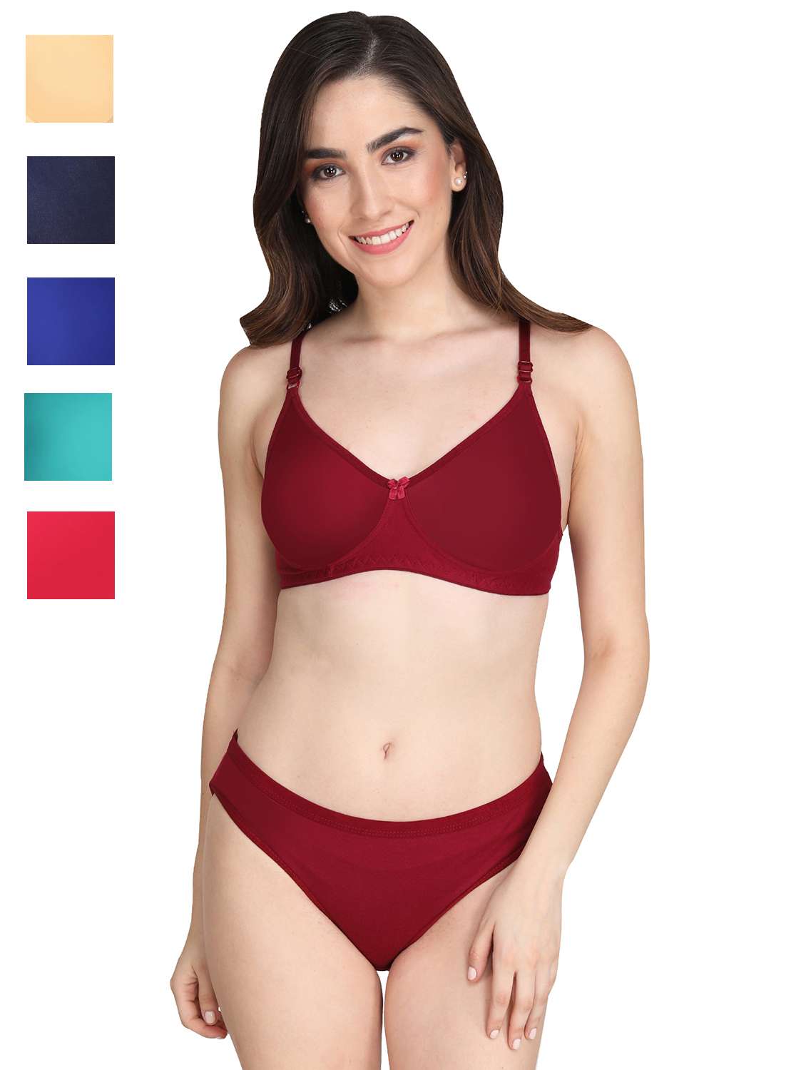 women pack of 5 solid bra and panty set