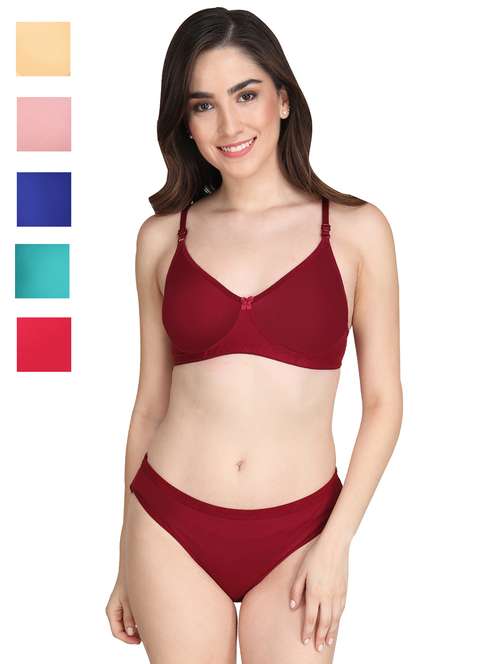 women pack of 5 solid bra and panty set - 22064853 -  Standard Image - 0