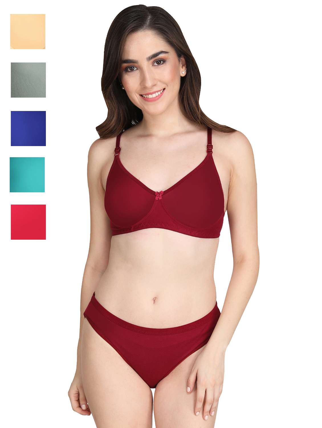 women pack of 5 solid bra and panty set