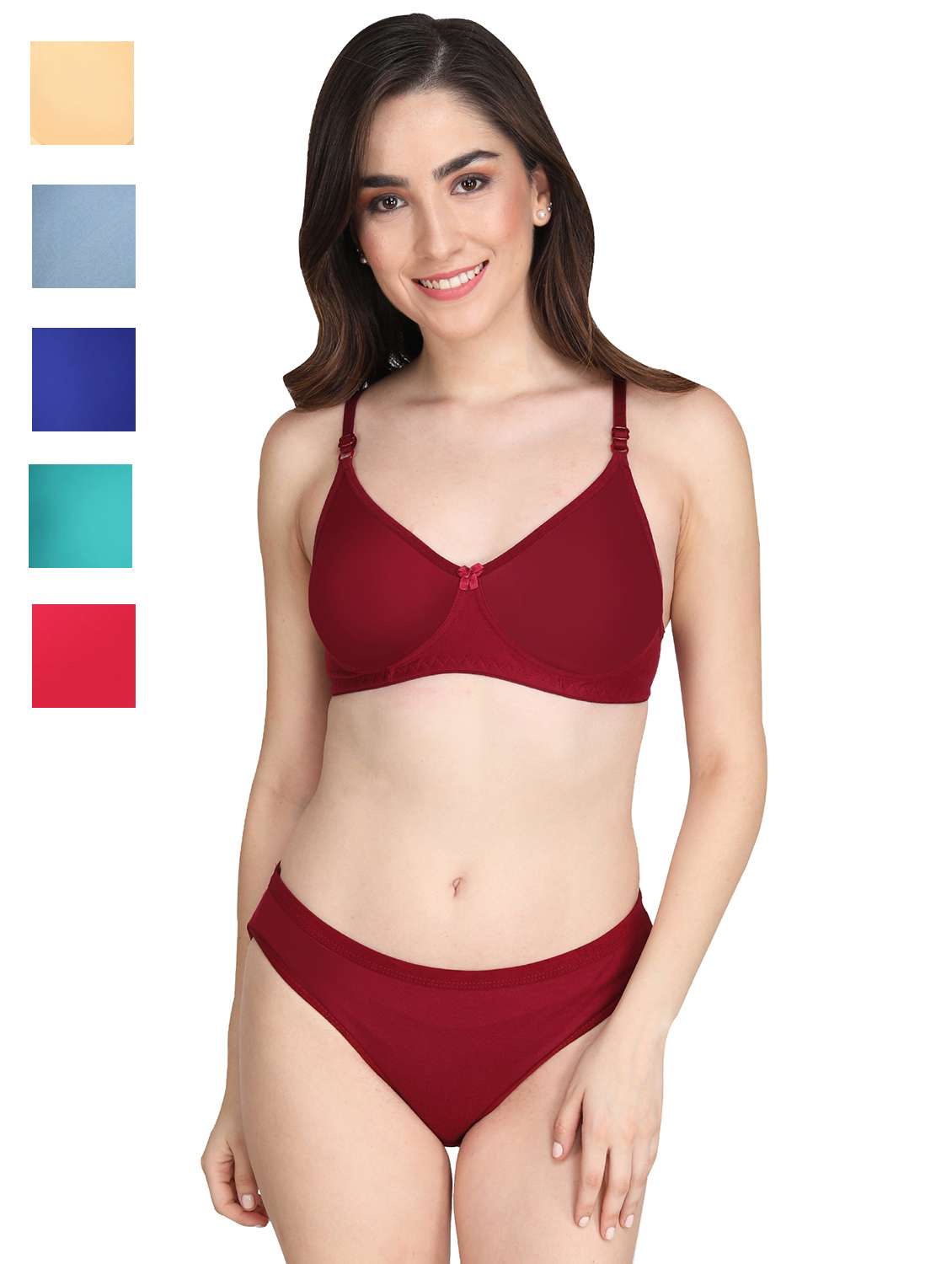 women pack of 5 solid bra and panty set