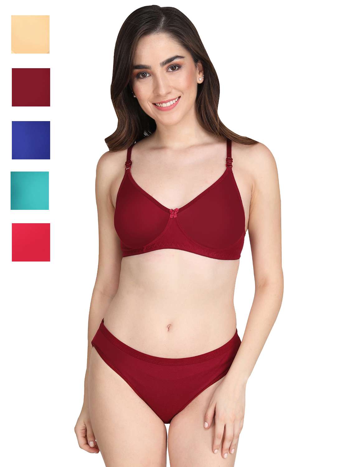 women pack of 5 solid bra and panty set