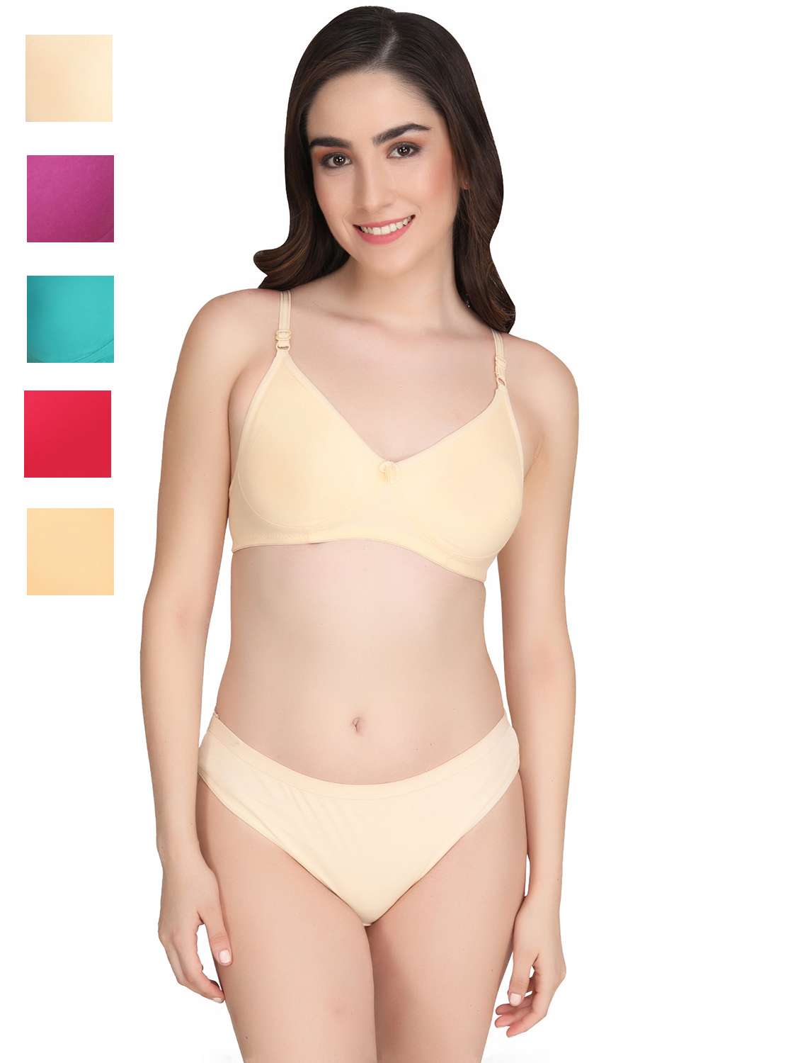 women pack of 5 solid bra and panty set