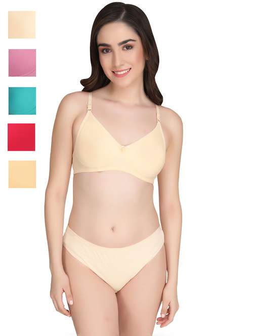 women pack of 5 solid bra and panty set - 22064859 -  Standard Image - 0