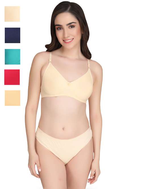 women pack of 5 solid bra and panty set - 22064862 -  Standard Image - 0