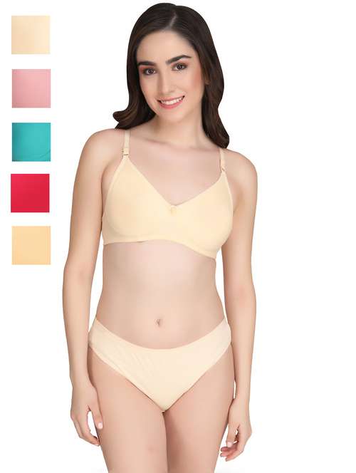 women pack of 5 solid bra and panty set - 22064863 -  Standard Image - 0