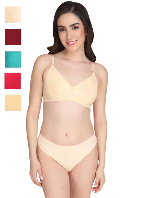 women pack of 5 solid bra and panty set - 22064866 -  Standard Image - 0