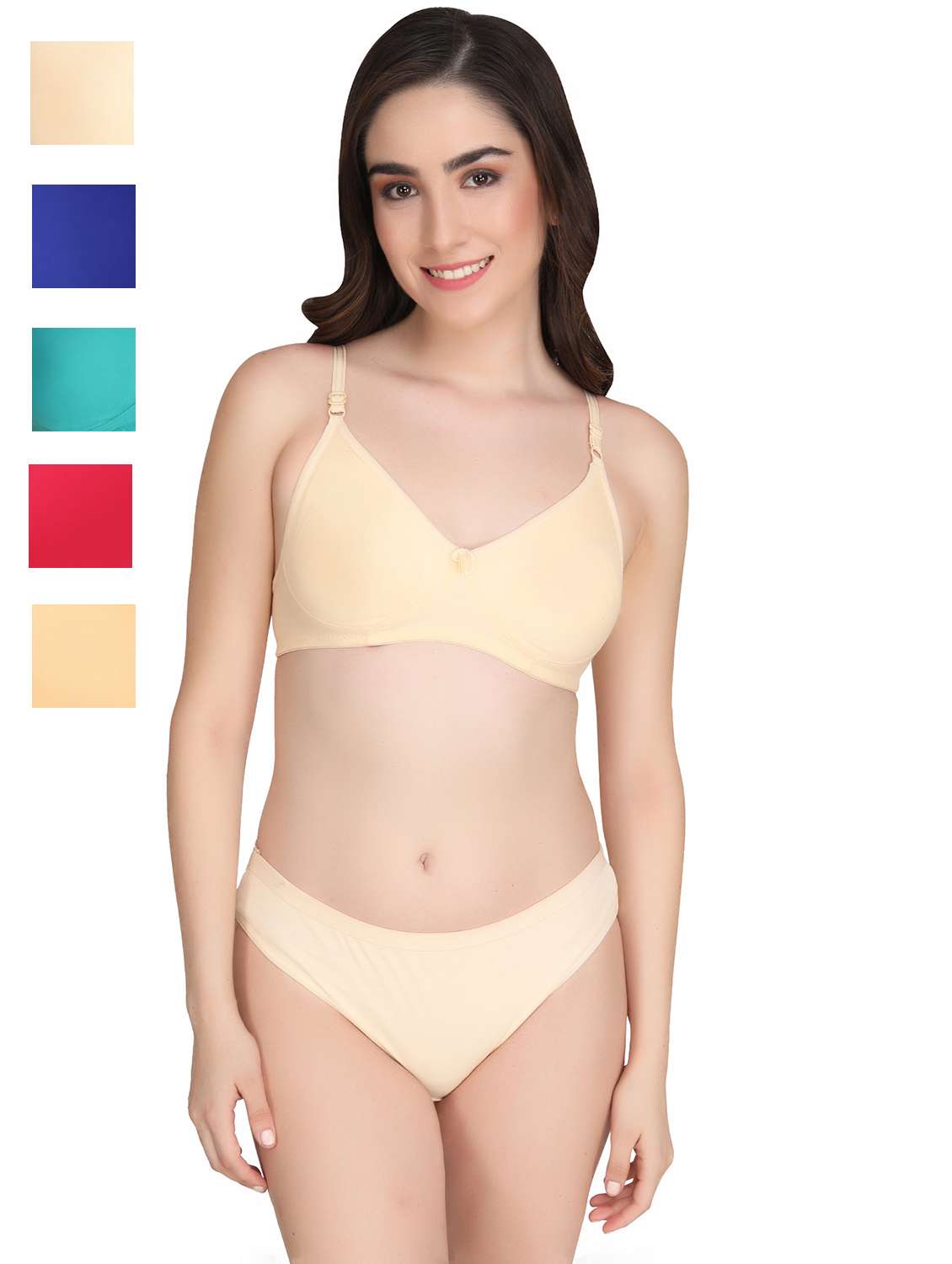 women pack of 5 solid bra and panty set