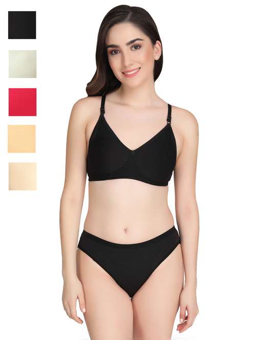 women pack of 5 solid bra and panty set - 22064868 -  Standard Image - 0