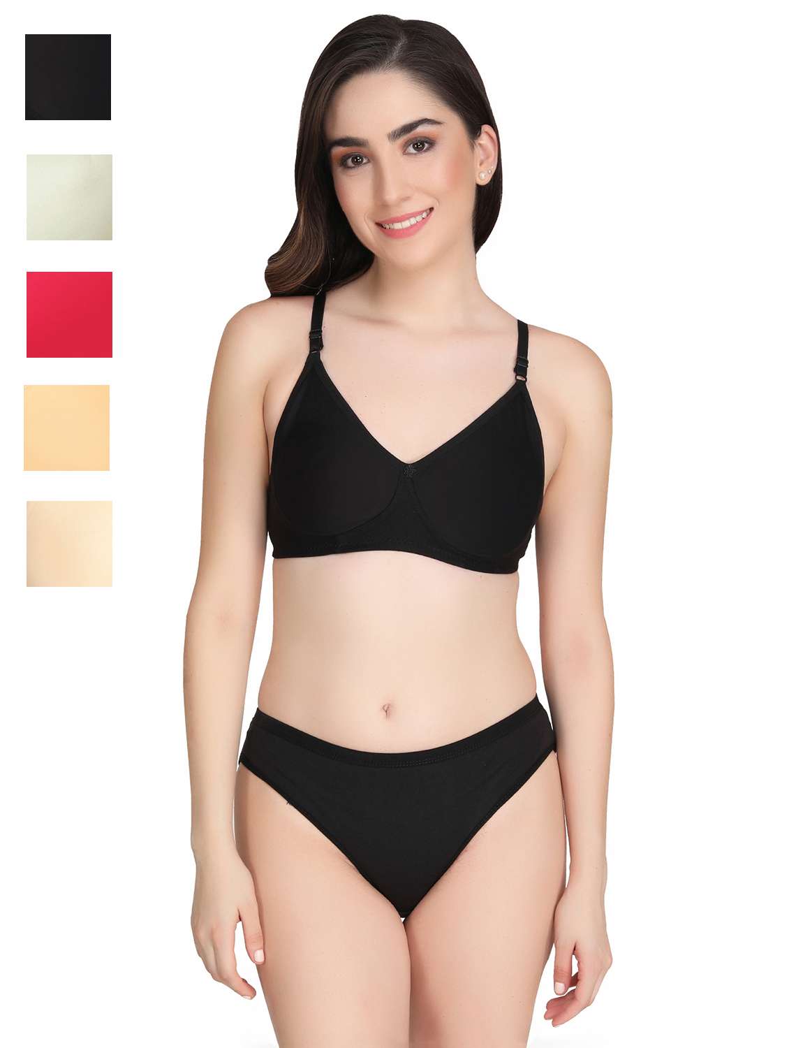 women pack of 5 solid bra and panty set