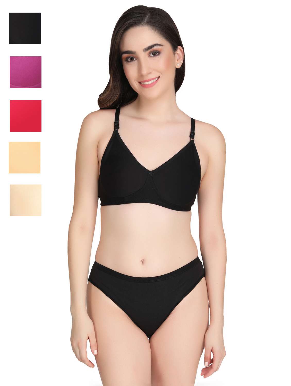 women pack of 5 solid bra and panty set