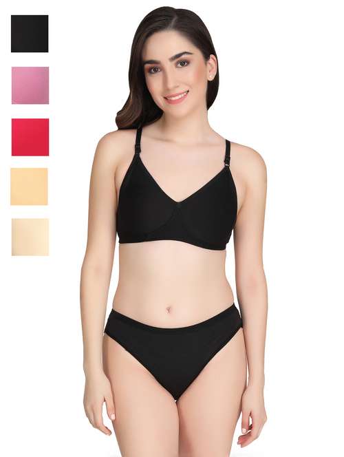 women pack of 5 solid bra and panty set - 22064870 -  Standard Image - 0
