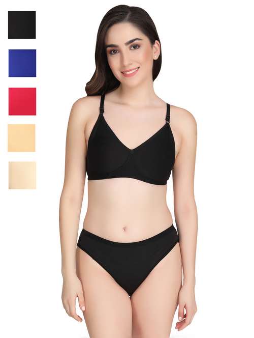 women pack of 5 solid bra and panty set - 22064878 -  Standard Image - 0