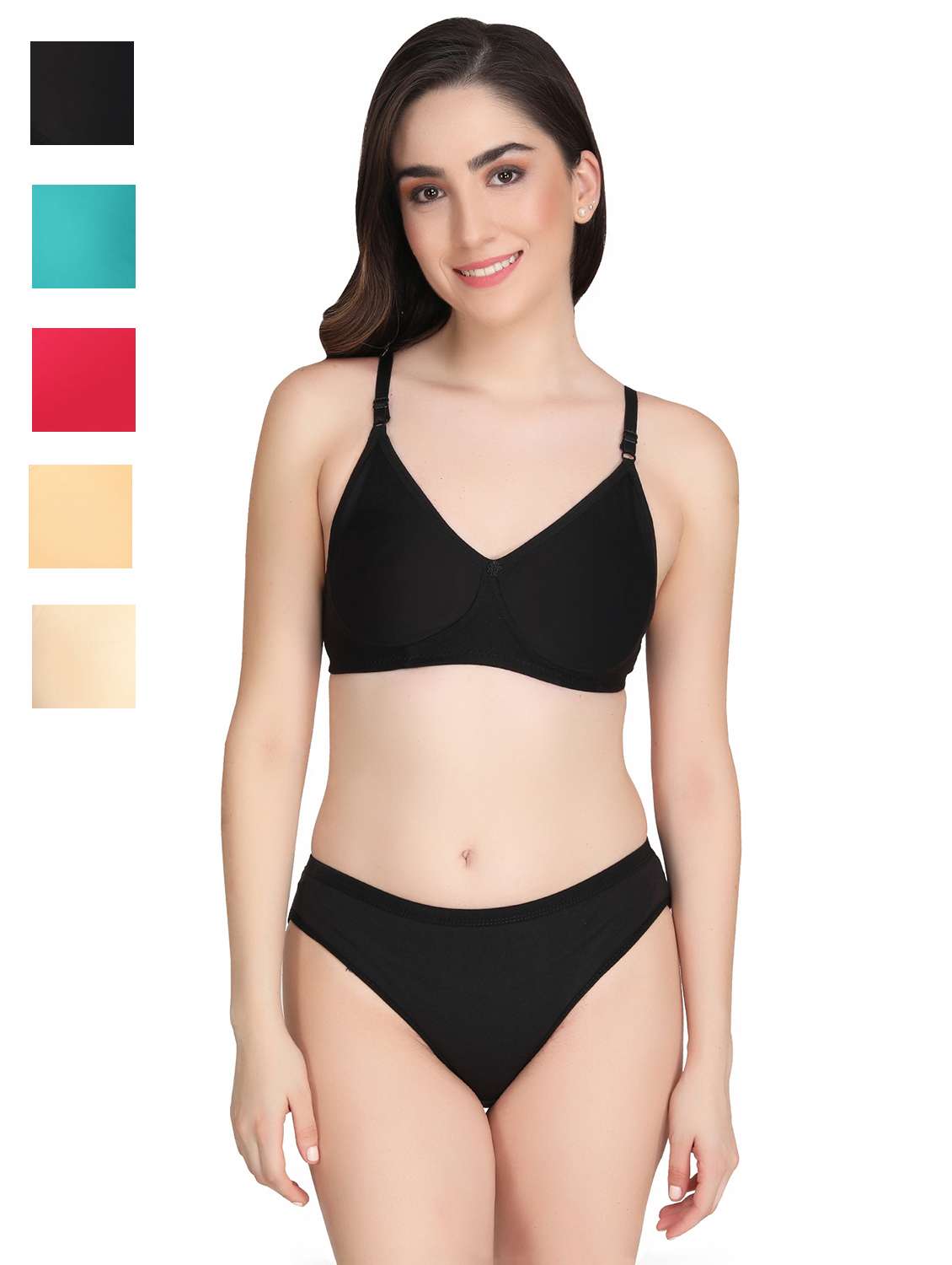 women pack of 5 solid bra and panty set