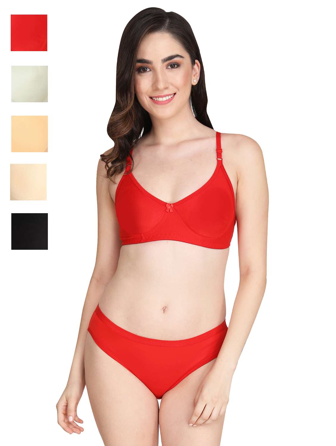 women pack of 5 solid bra and panty set