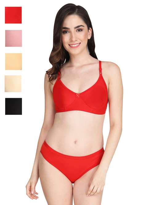 women pack of 5 solid bra and panty set - 22064886 -  Standard Image - 0