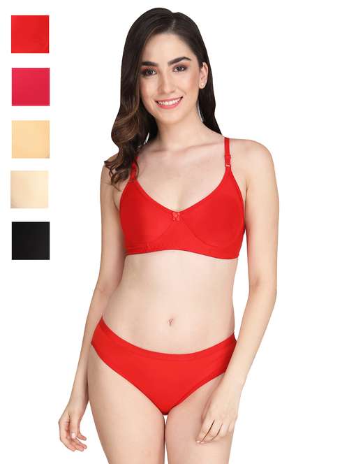 women pack of 5 solid bra and panty set - 22064892 -  Standard Image - 0