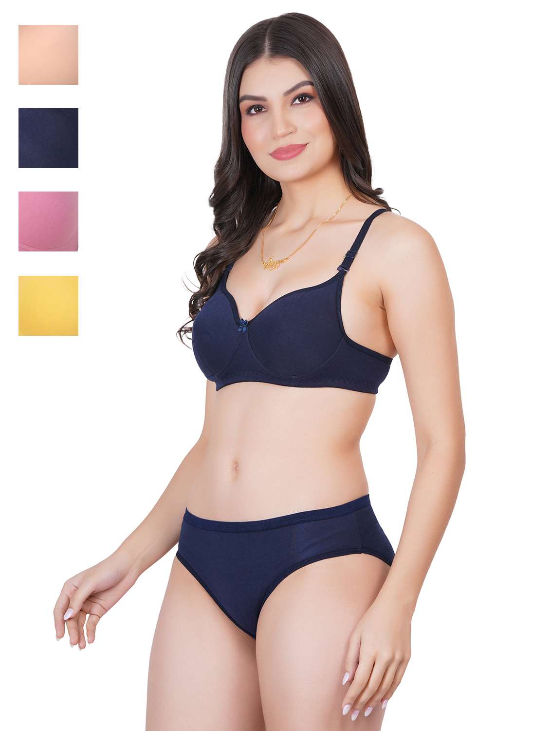 women pack of 4 solid bra and panty set