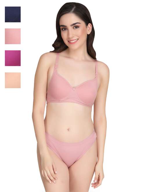 women pack of 4 solid bra and panty set - 22064900 -  Standard Image - 0