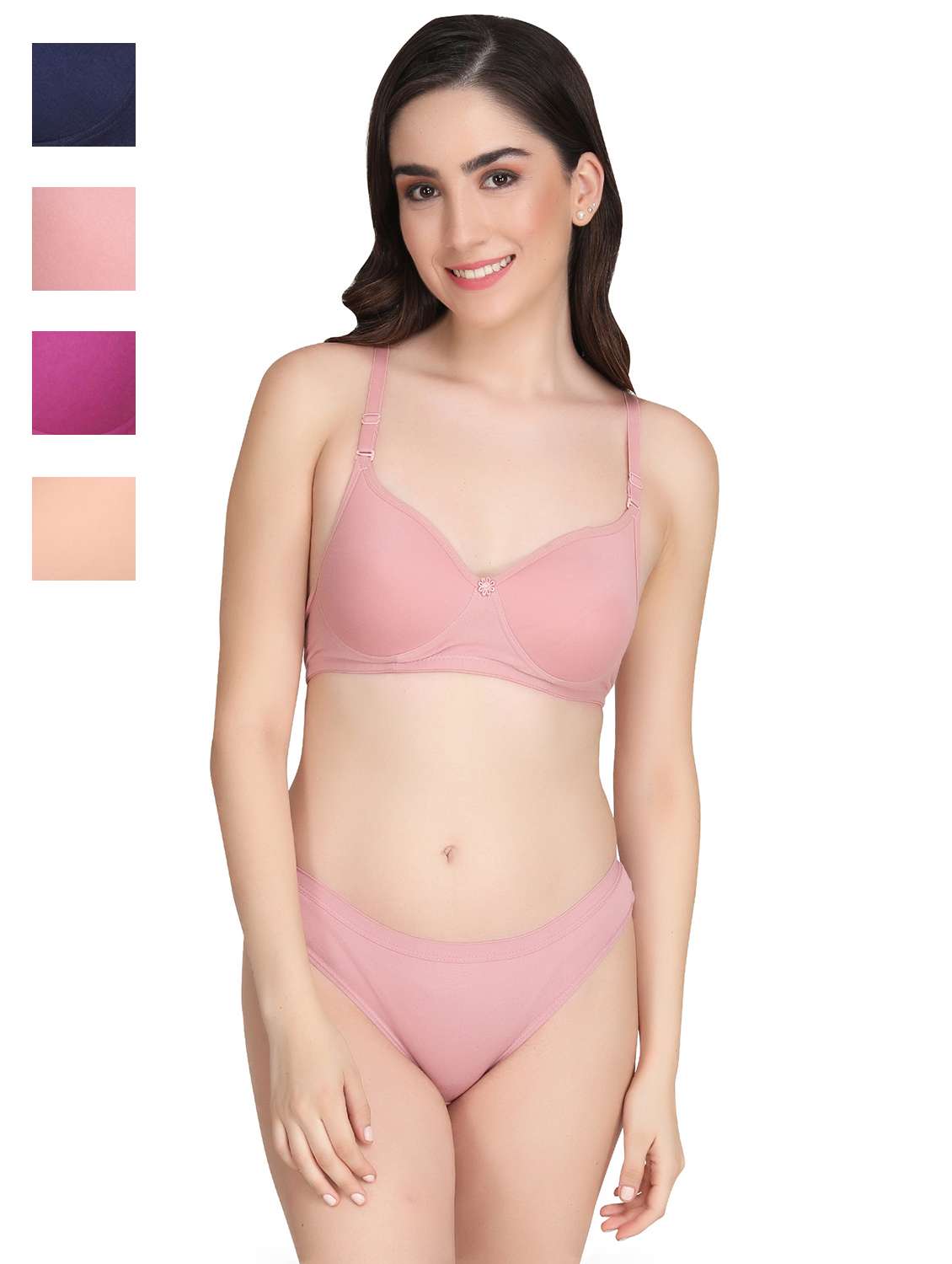 women pack of 4 solid bra and panty set